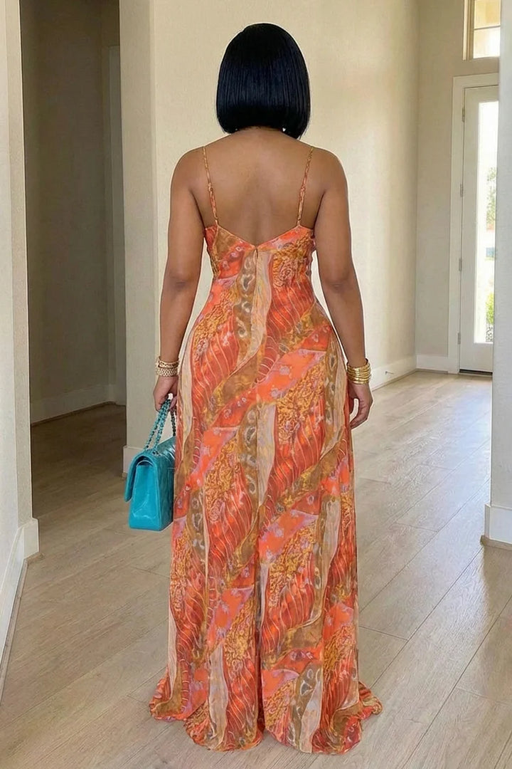 Spaghetti Strap Backless Cinch Waist Vacation Maxi Dress