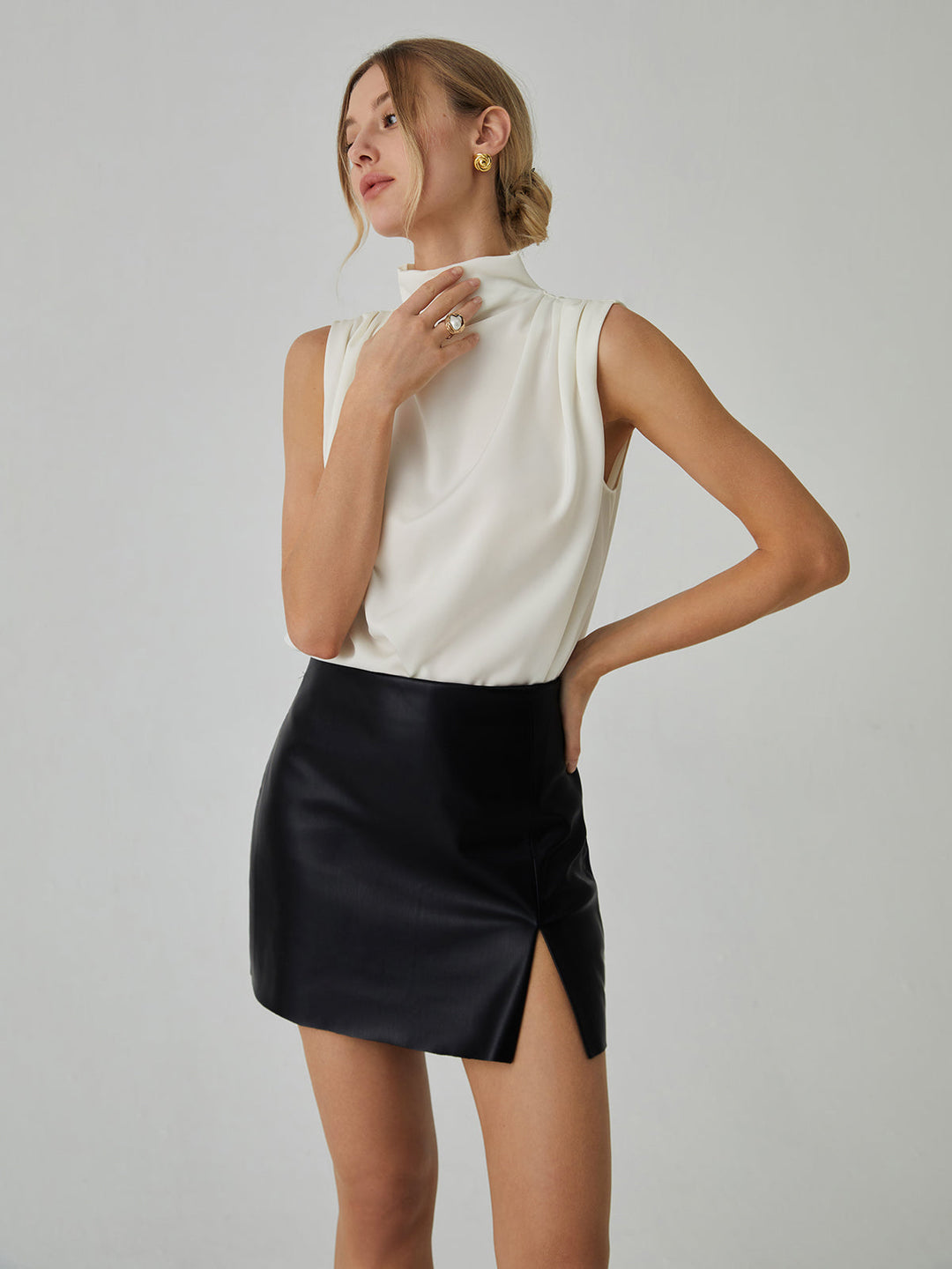 Ava Pleated High Neck Blouse