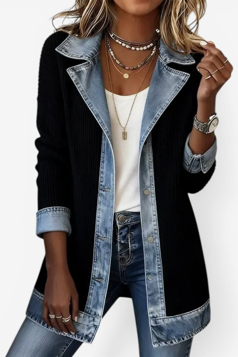 Brielle – Denim Trim Cotton Cardigan