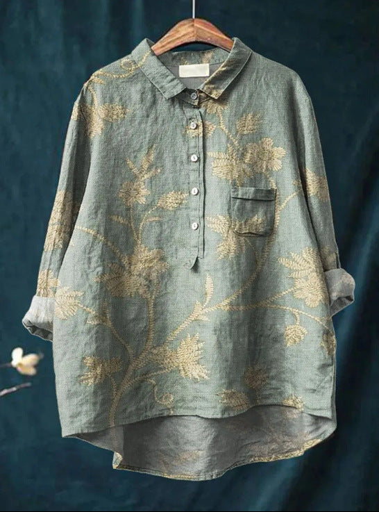 Caroline | Cotton Linen Floral Blouse