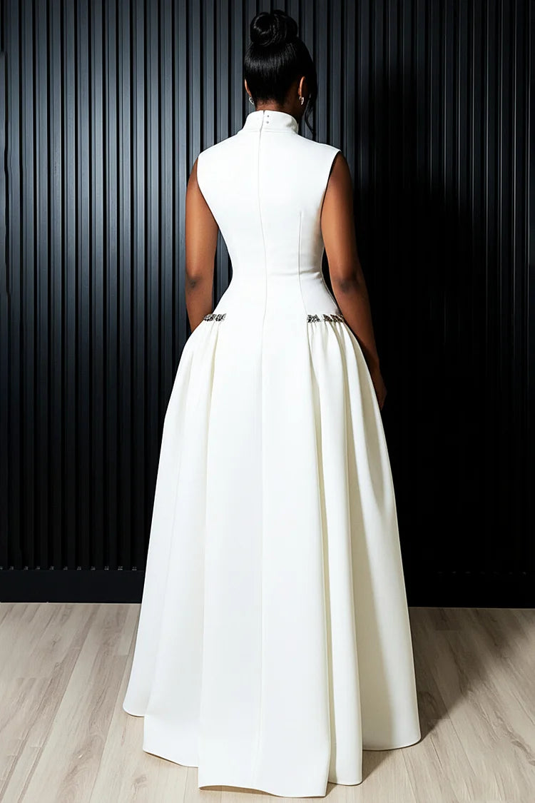 Mock Neck Sleeveless Cinched Seam Detail Party Maxi Dress